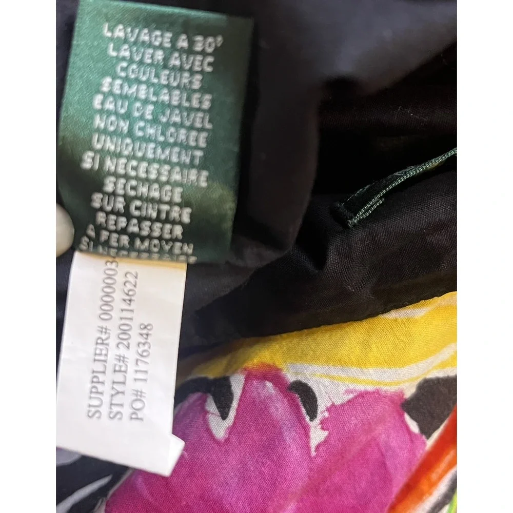 Vintage Ralph Lauren Floral A-Line Midi Skirt Sz 16 Black Multi Tropical Cotton